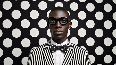 photography black man looking at camera illustration monochrome polka, dot retro, whimsical playful photography black man looking at cameraの素材