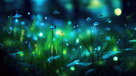 photo bokeh green blue illustration garden dusk, twinkling lights, effect whimsy photo bokeh green blueの素材