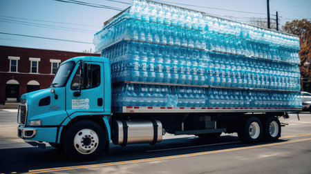 service water bottle delivery illustration truck s, grocery supply, demand refreshment service water bottle deliveryの素材