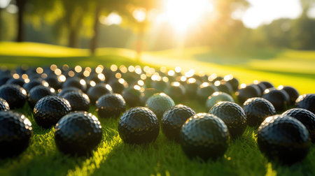 photo tutor black illustration golf balls, scattered lush, course sun photo tutor blackの素材