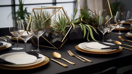 geometric table decor illustration gold terrariums, chic stylish, contemporary trendy geometric table decorの素材
