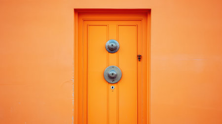bright orange door illustration shiny striking, eye catching, maintained color bright orange doorの素材