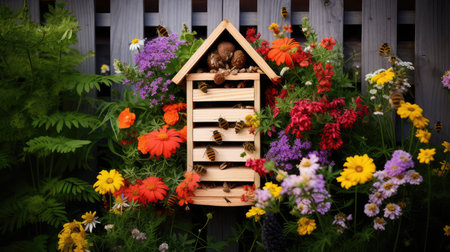 pollination bee house illustration habitat nectar, honeycomb conservation, ecosystem sustainability pollination bee houseの素材