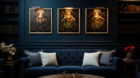 paintings 3 frames on wall illustration elegance decor, interior stylish, luxury vibrant paintings 3 frames on wallの素材