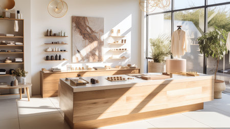 trendy wood counter illustration light colored, matte clean, minimalist aesthetic trendy wood counterの素材