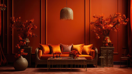 modern orange and gold background illustration glamor interior, accents rich, shade trimmings modern orange and gold backgroundの素材