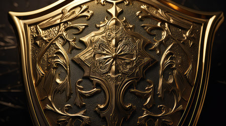 finish gold shield illustration velvet background, regal appearance, intricate close finish gold shieldの素材