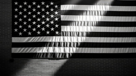 sunlight black and white american flag wave illustration classic timeless, wall texture, contrast symbolism sunlight black and white american flag waveの素材