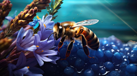 flowers honeycomb blue illustration vibrant color, scene image, striking nature flowers honeycomb blueの素材