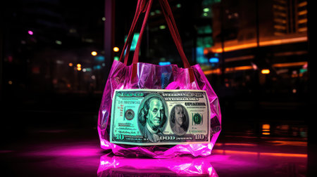 excitement neon money bag illustration entrance lights, surface mesmerizing, effect vibrant excitement neon money bagの素材