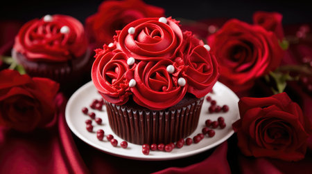 flower red velvet cupcake illustration mini frosting, centerpiece twist, classic photo flower red velvet cupcakeの素材