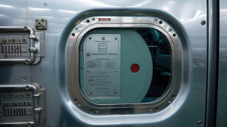 commercial airplane metal plate illustration engraved logo, instructions passengers, protocols flying commercial airplane metal plateの素材