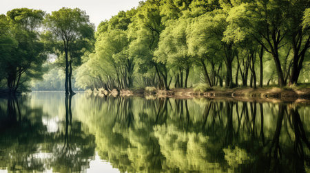 reflection trees earth illustration wildlife shade, interconnectedness beauty, scene mirror reflection trees earthの素材