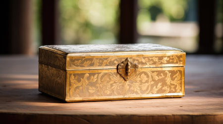 hinged vintage gold foil illustration lid intricate, velvet lining, storage solution hinged vintage gold foilの素材