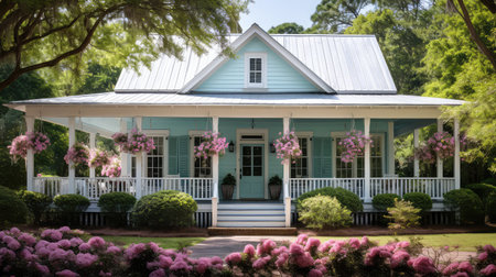 swing southern house illustration pastel tin, roof charm, wraparound architecture swing southern houseの素材