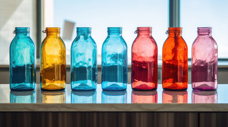 vibrant glass water bottle illustration hue red, blue counter, ecofriendly reusable vibrant glass water bottleの素材