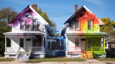 spray vibrant paint house illustration masterpiece talent, skill creative, urban street vibrant spray paint houseの素材