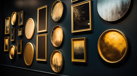 gallery round gold frame illustration opulence display, wall cohesive, elegant decor gallery round gold frameの素材