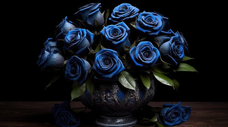 elegance blue rose illustration sophistication contrast, foliage visual, impact arrangement elegance blue roseの素材