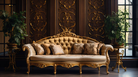 sophisticated gold couch illustration plush lavish, stylish chic, modern classic sophisticated gold couchの素材