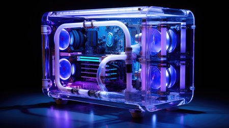 custom water cooled pc illustration tubing coolant, blue cooling, cpu gpu custom water cooled pcの素材