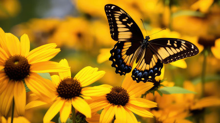 contrast black eyed susans illustration yellow flower, colorful wings, image photography contrast black eyed susansの素材