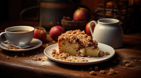 rustic cake and coffee illustration dessert aroma, topping slices, brewed filter rustic cake and coffeeの素材