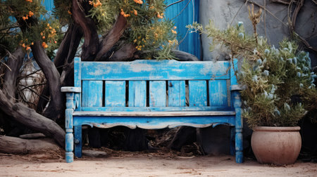garden blue rustic wood illustration weathered worn, natural color, outdoor space garden blue rustic woodの素材