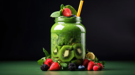 green clear plastic bottle illustration vibrant healthy, nutritious straw, colorful fruit green clear plastic bottleの素材