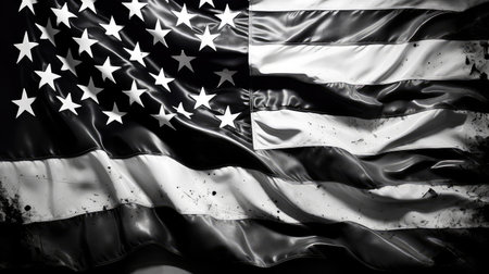 monochrome us flag black white illustration symbolism heritage, creativity stripes, patriotism exhibit monochrome us flag black whiteの素材