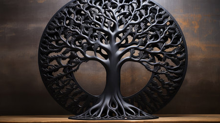 sculpture tree of life black illustration metal intricate, modern design, symbol growth sculpture tree of life blackの素材