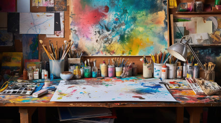 markers desk lay flat illustration paintbrushes doodles, paint artistic, design inspiration markers desk lay flatの素材