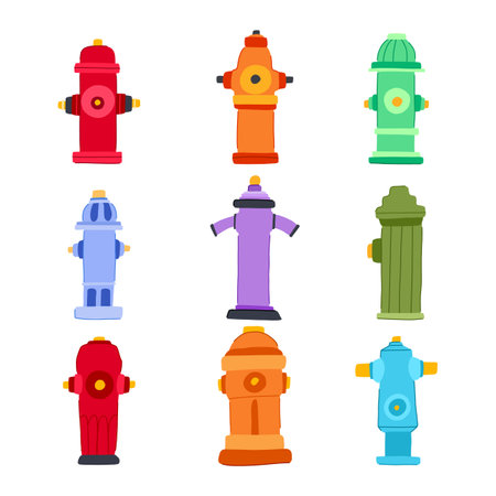 fire hydrant set cartoon vector illustrationのイラスト素材