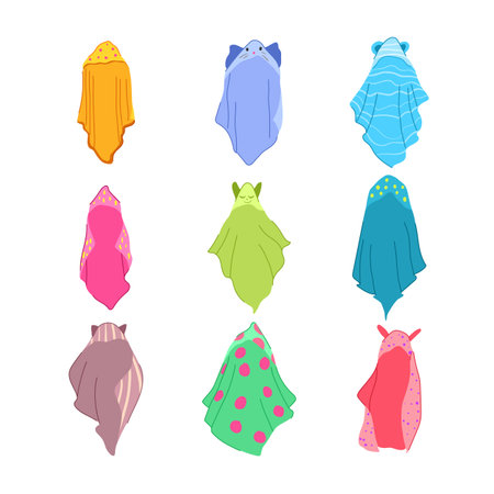 hooded baby towel set cartoon vector illustrationのイラスト素材
