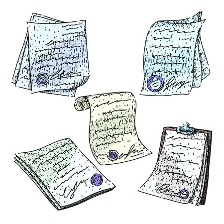 contract set sketch hand drawn vectorのイラスト素材
