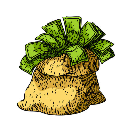 savings money bag sketch hand drawn vectorのイラスト素材