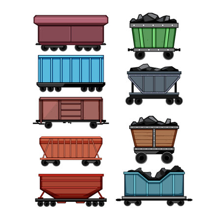 coal wagon set cartoon vector illustrationのイラスト素材