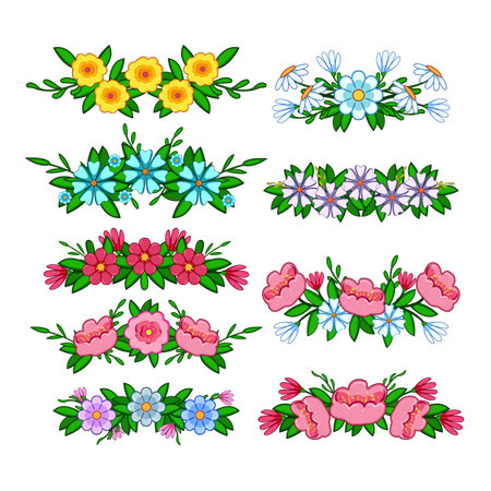 flower crown set cartoon vector illustrationのイラスト素材