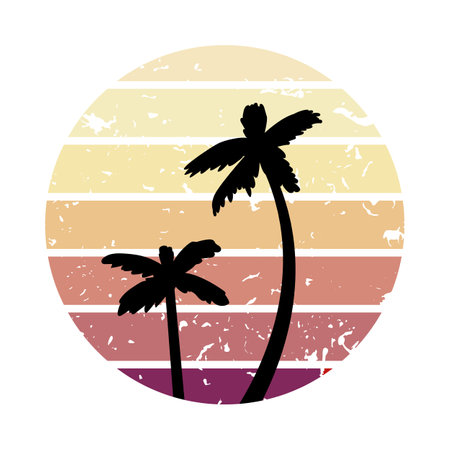 chardonnay retro sunset cartoon vector illustrationのイラスト素材