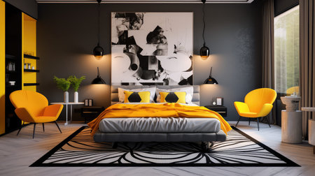 bedroom black and yellow designの素材