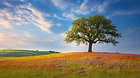 flowers single tree in fieldの素材