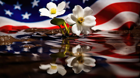 photo american flag spring flowersの素材