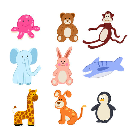 stuffed animal toy set cartoon vector illustrationのイラスト素材