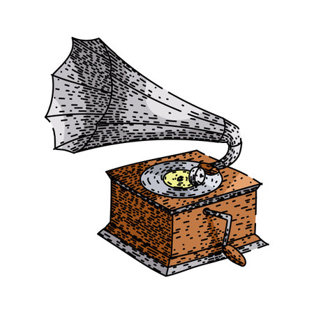 record gramophone sketch hand drawn vectorのイラスト素材
