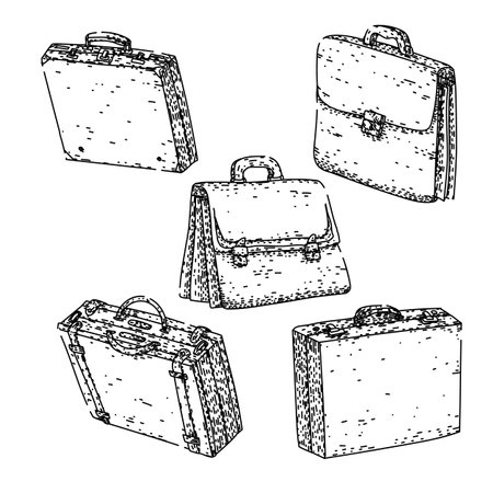 briefcase set sketch hand drawn vectorのイラスト素材