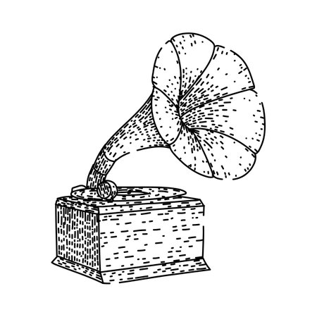 groove gramophone sketch hand drawn vectorのイラスト素材