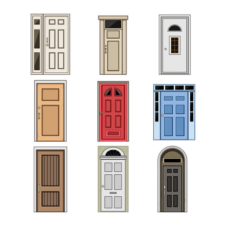 door house entrance set cartoon vector illustrationのイラスト素材