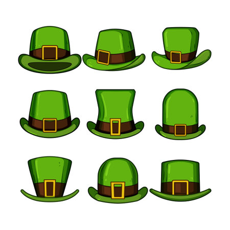 leprechaun green hat set cartoon vector illustrationのイラスト素材