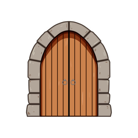 woodwork ancient medieval door cartoon vector illustrationのイラスト素材