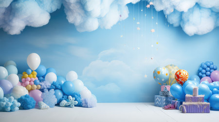 rainbow blue party backgroundの素材